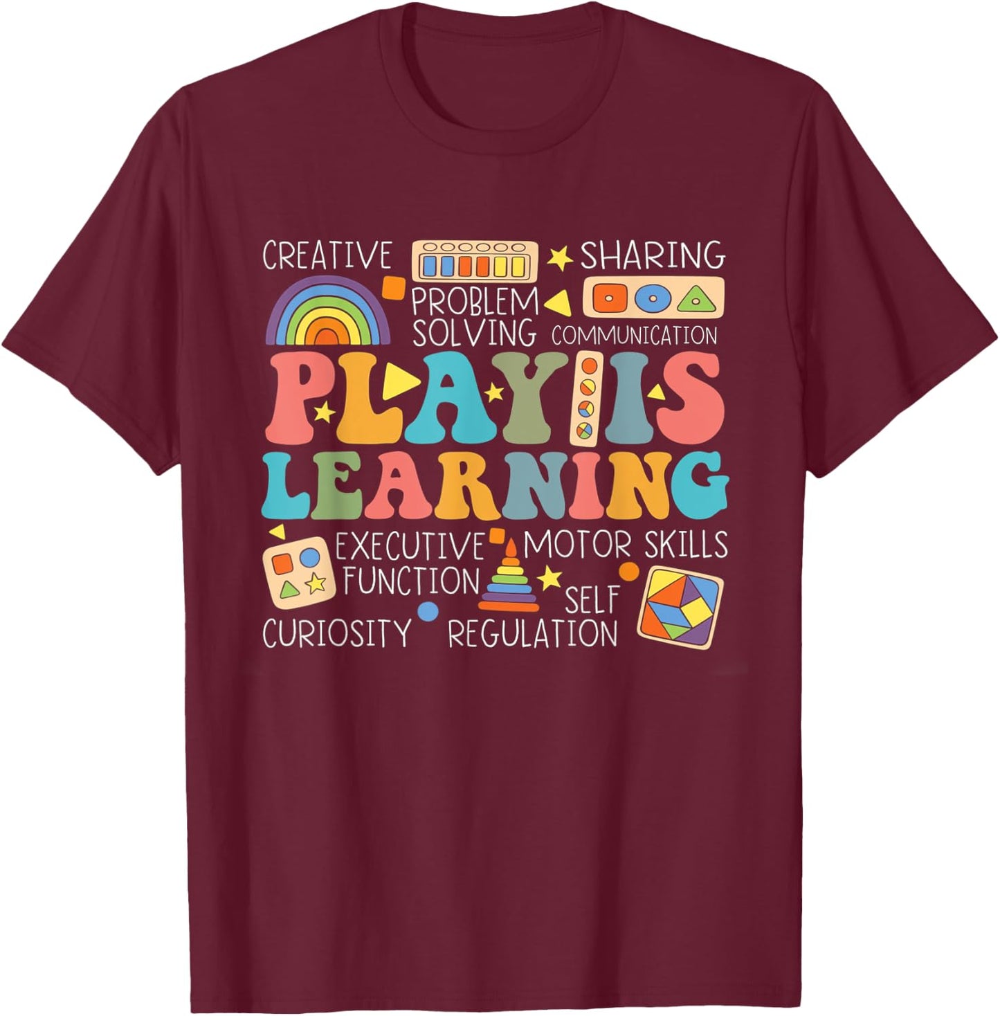 Groovy Play Is Learning Kindergarten Teacher Appreciation Men Women T-Shirt - T-Shirt | Maroon