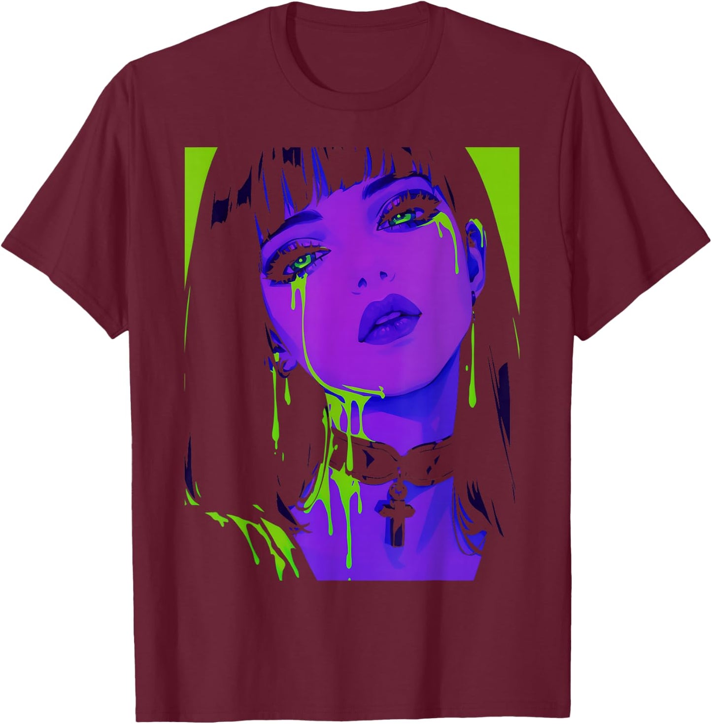 Cybergoth Cybercore Grunge Punk Goth Girl Alt Anime Manga T-Shirt - T-Shirt | Maroon