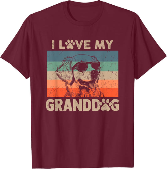 I Love My Granddog Golden Retriever Grandma Grandpa Dog Paw Women Kids T-Shirt - T-Shirt | Maroon
