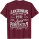 Legends Were Born In 1971 Year Of Birth Birthday T-Shirt - T-Shirt | Maroon