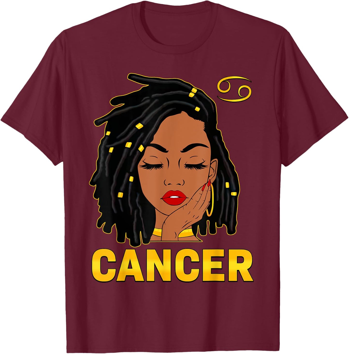 Cancer Queen Loc'd Hair Black Woman Zodiac Sign Birthday T-Shirt - T-Shirt | Maroon