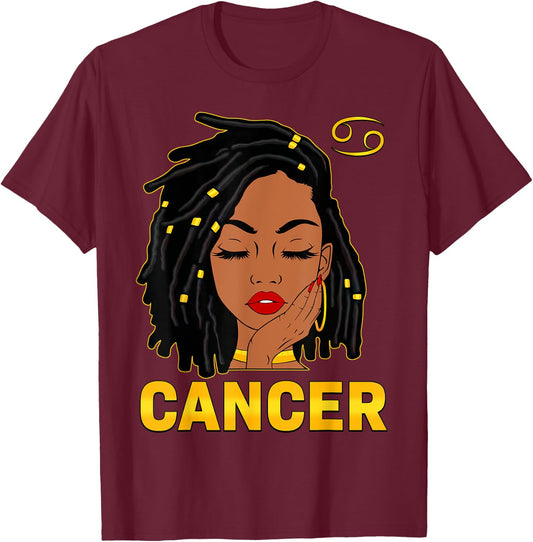 Cancer Queen Loc'd Hair Black Woman Zodiac Sign Birthday T-Shirt - T-Shirt | Maroon