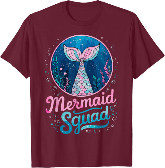 Mermaid Birthday Party Squad of The Mermaid T-Shirt - T-Shirt | Maroon
