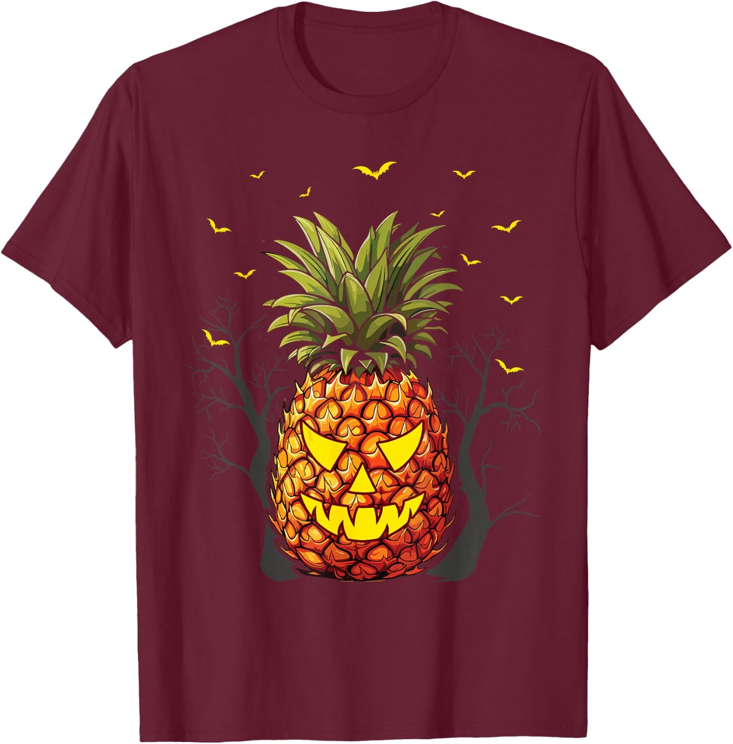 Halloween Scary Pineapple Jack o Lantern Face T-Shirt - T-Shirt | Maroon