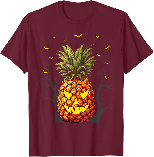 Halloween Scary Pineapple Jack o Lantern Face T-Shirt - T-Shirt | Maroon