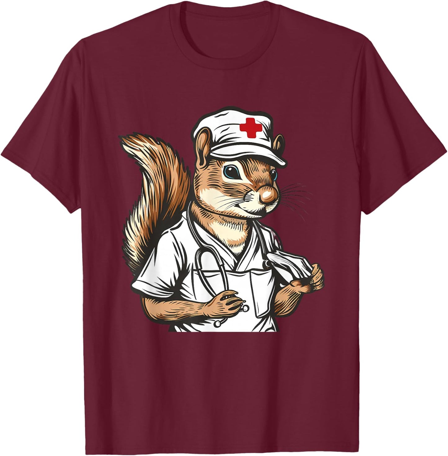 Squirrel Doctor Stethoscope Squirrel Nurse Medical Squirrel T-Shirt - T-Shirt | Maroon