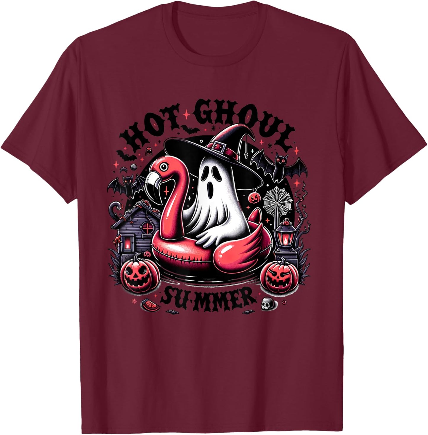 Halloween Summer Celebrate Summerween Ghost Spooky Creepy Women Kids T-Shirt - T-Shirt | Maroon