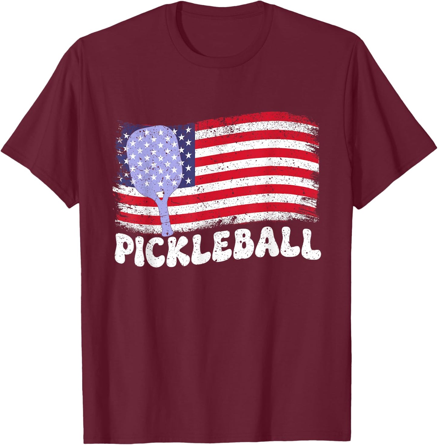 Patriotic American Pickleball USA Flag 4th Of July Men T-Shirt - T-Shirt | Maroon
