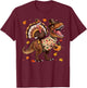 Funny Turkey Riding Dinosaur T rex Thanksgiving Boys Kids T-Shirt - T-Shirt | Maroon