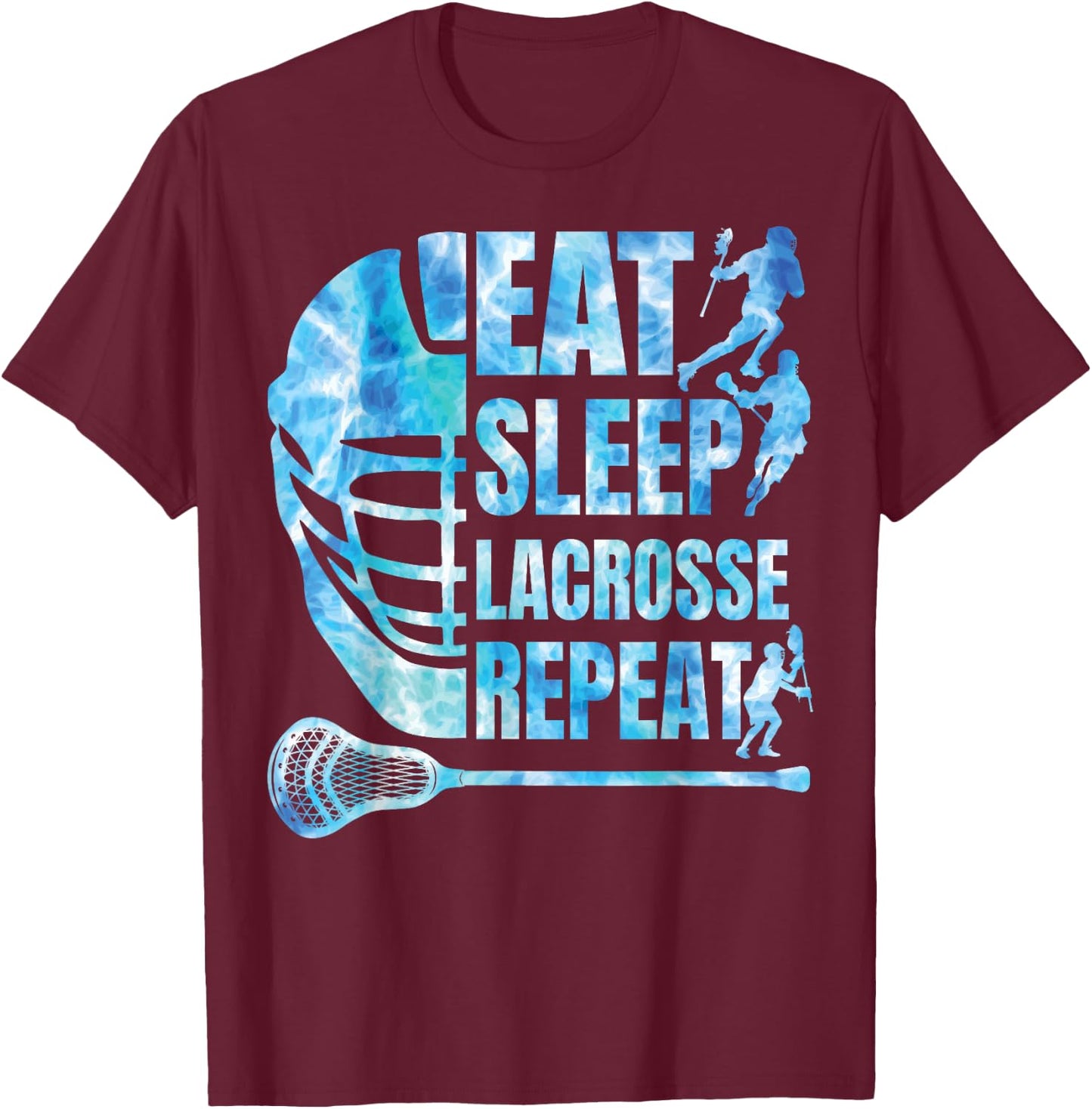 Boys Lacrosse-Shirt Men Funny Lax Eat Sleep Lacrosse Repeat T-Shirt - T-Shirt | Maroon