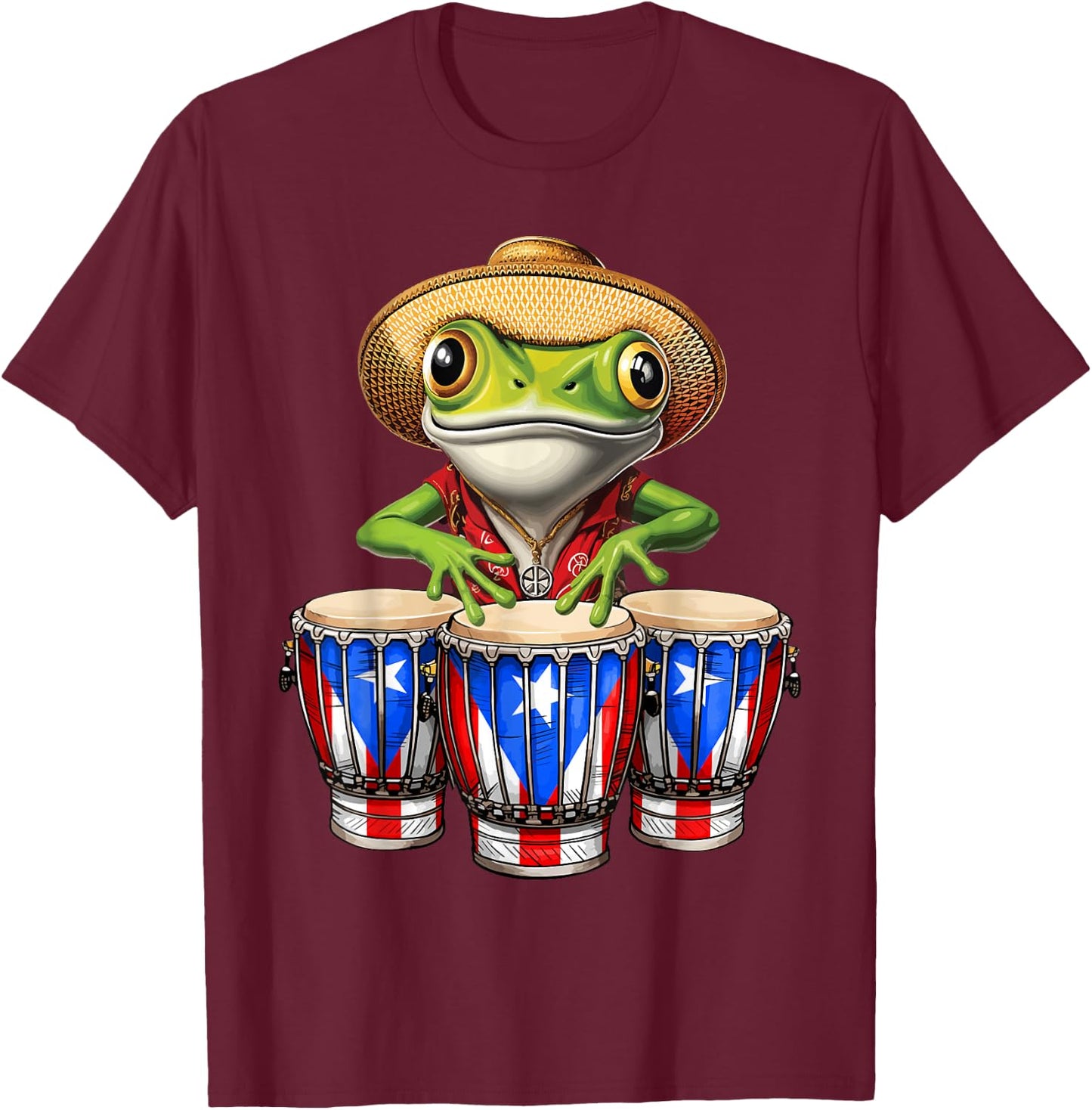 Funny Boricua Coqui Frog Taino Puerto Rico Puerto Rican Flag T-Shirt - T-Shirt | Maroon