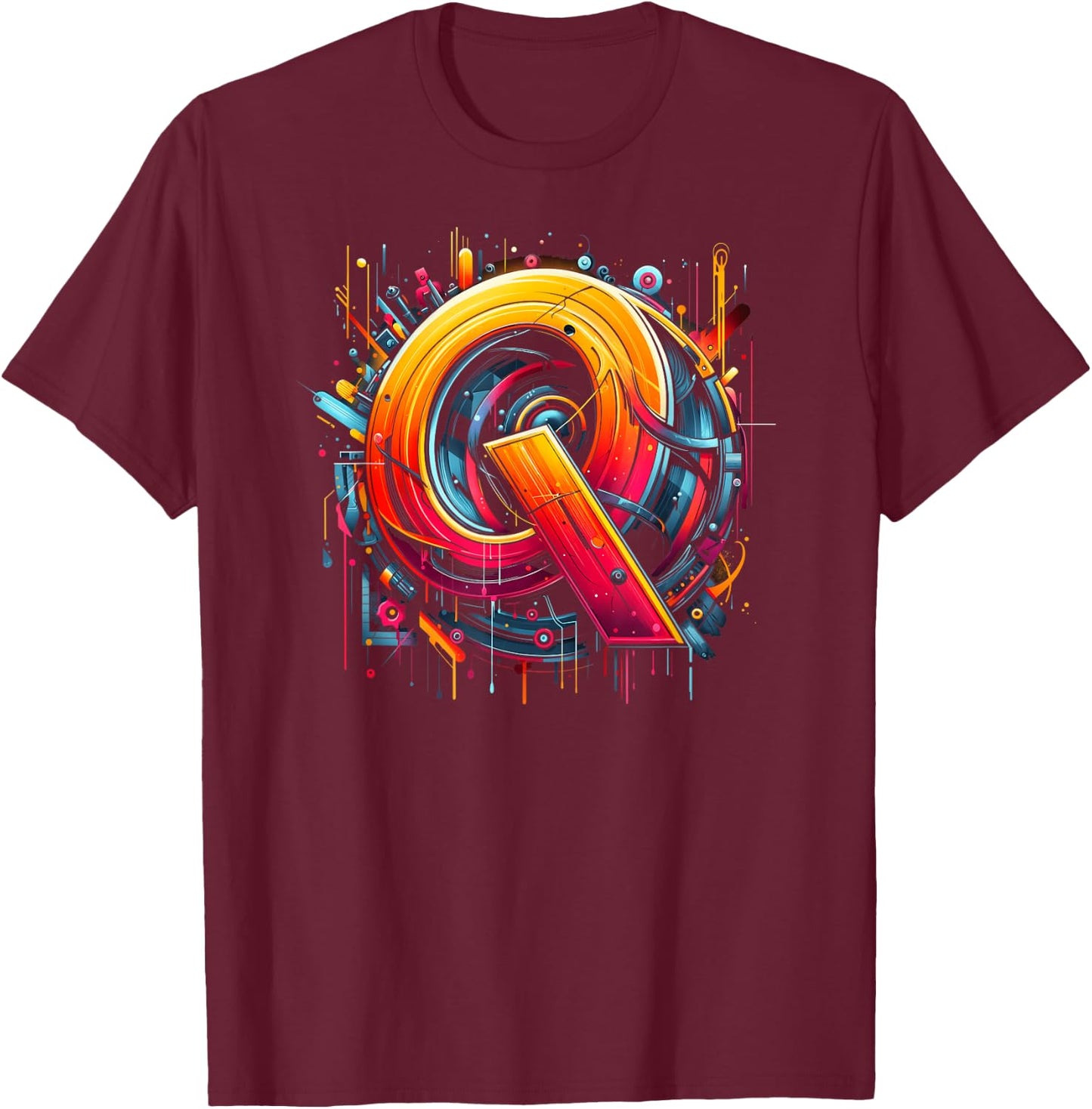 Initial Name Letter Q Alphabet In Graffiti Art Style T-Shirt - T-Shirt | Maroon