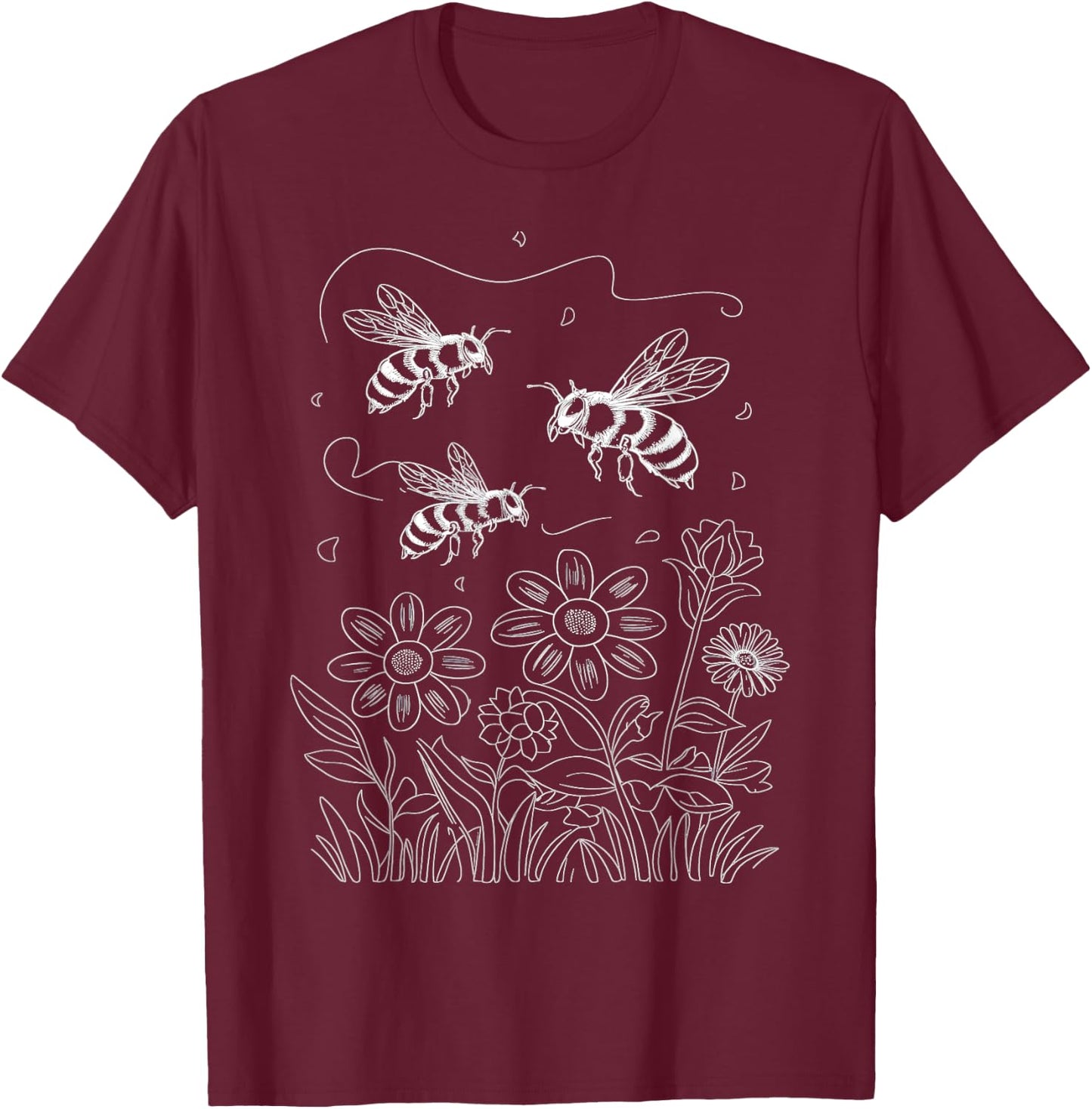 Pollinator Garden Design Wildlife Flowers Native Plants T-Shirt - T-Shirt | Maroon