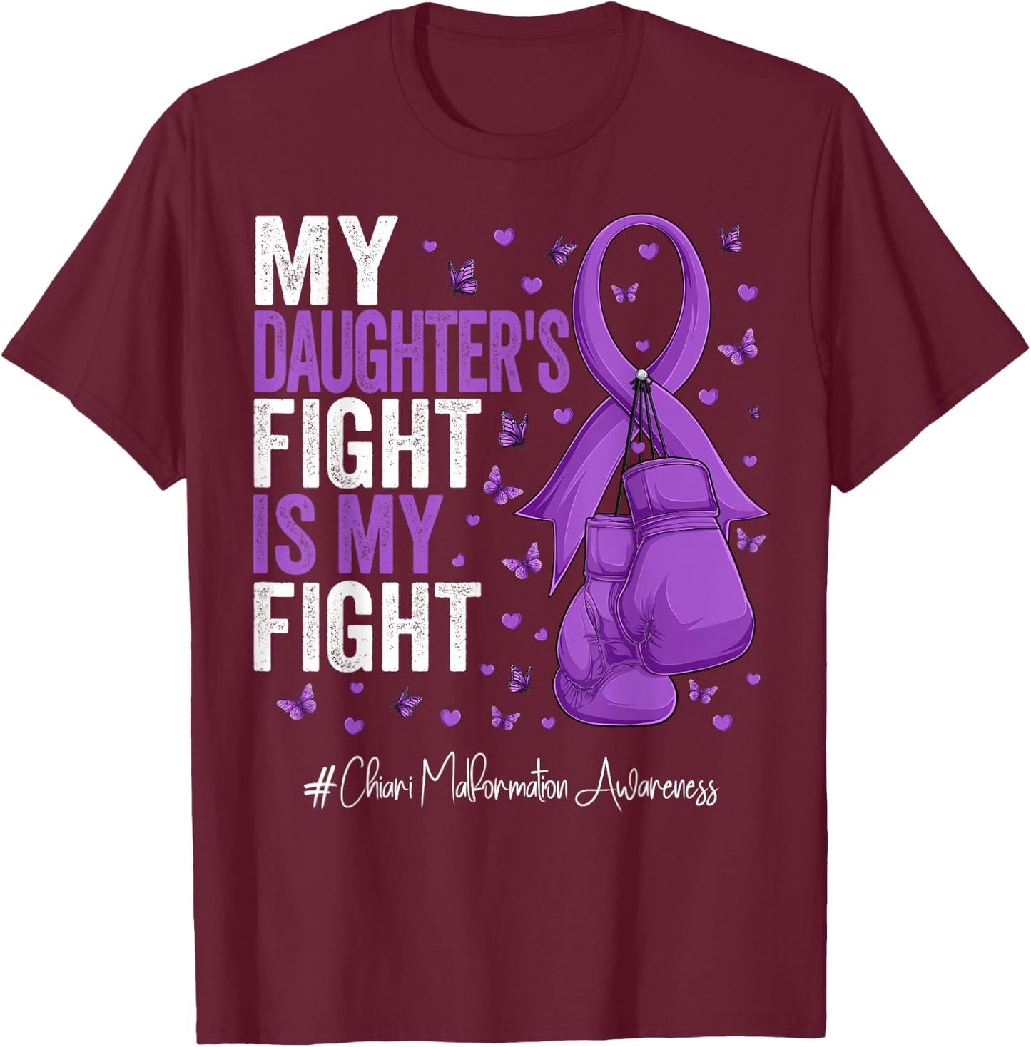 Purple Ribbon Daughter Chiari Malformation Awareness , Small, Black T-Shirt - T-Shirt | Maroon
