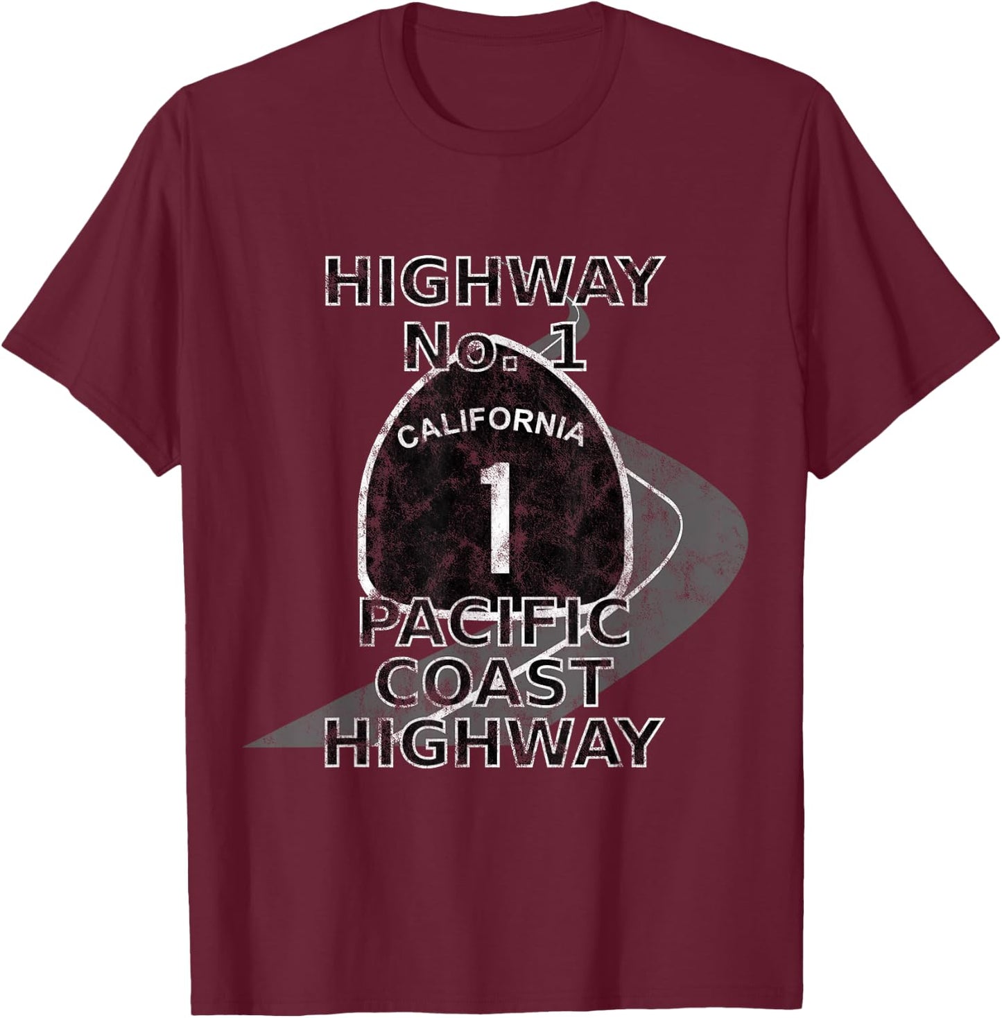 Highway No. 1 - Pacific - Coast T-Shirt - T-Shirt | Maroon