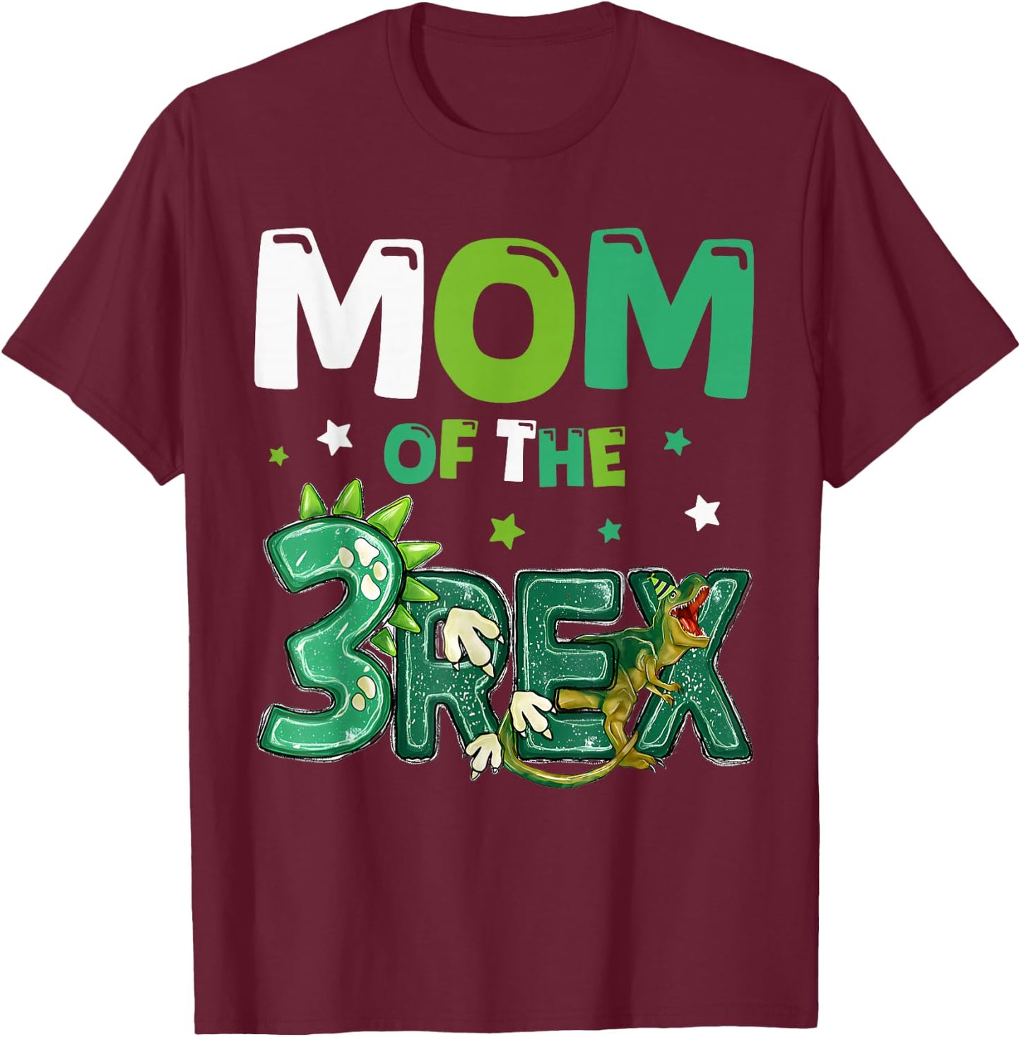 Mom of The Three Rex Birthday Dinosaur Family Matching T-Shirt - T-Shirt | Maroon