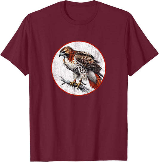 Colorful Retro Red Tailed Hawk Bird Design T-Shirt - T-Shirt | Maroon