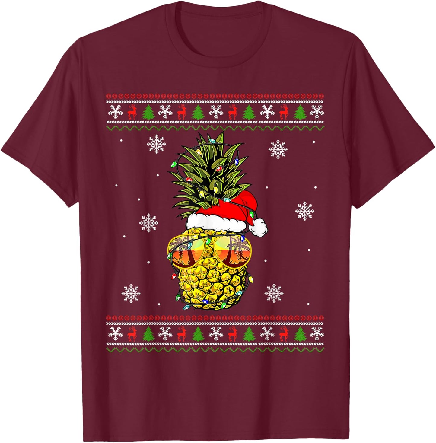 Pineapple Christmas Tree or Christmas in July Ugly Sweater T-Shirt - T-Shirt | Maroon