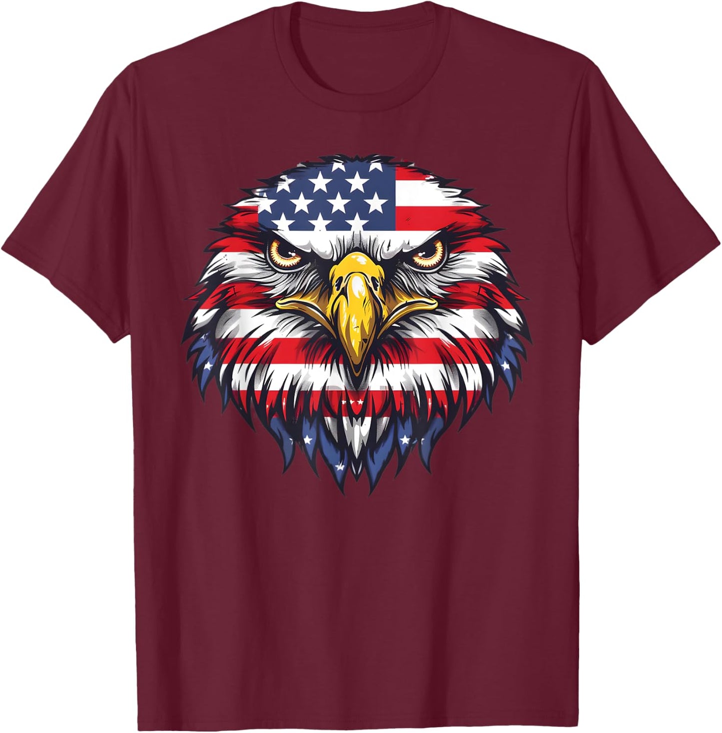 Patriotic Flag Hawk 4th Of July Funny Animal Face T-Shirt - T-Shirt | Maroon