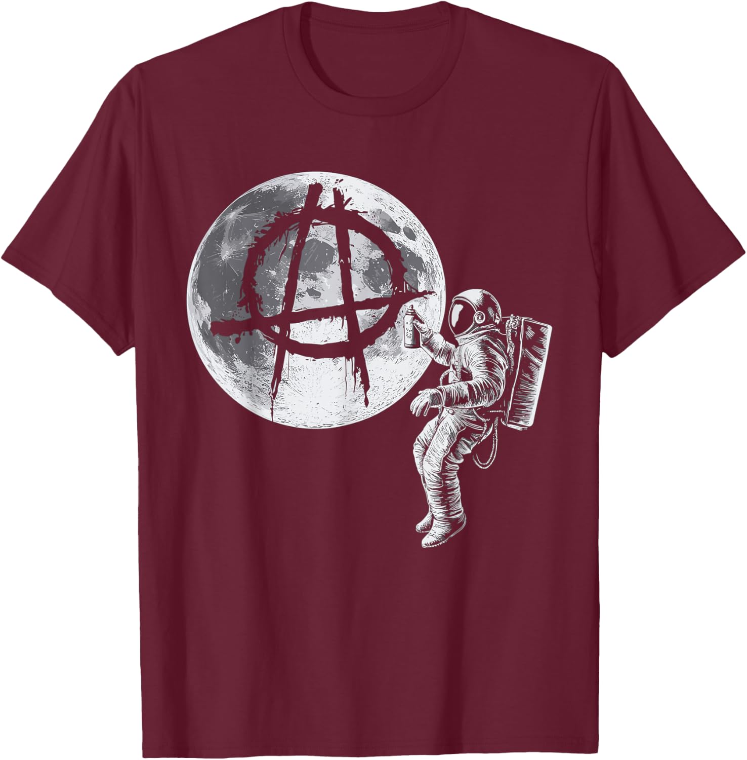 Anarchy Symbol on the Moon by Graffiti Astronaut T-Shirt - T-Shirt | Maroon