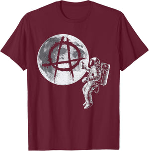 Anarchy Symbol on the Moon by Graffiti Astronaut T-Shirt - T-Shirt | Maroon