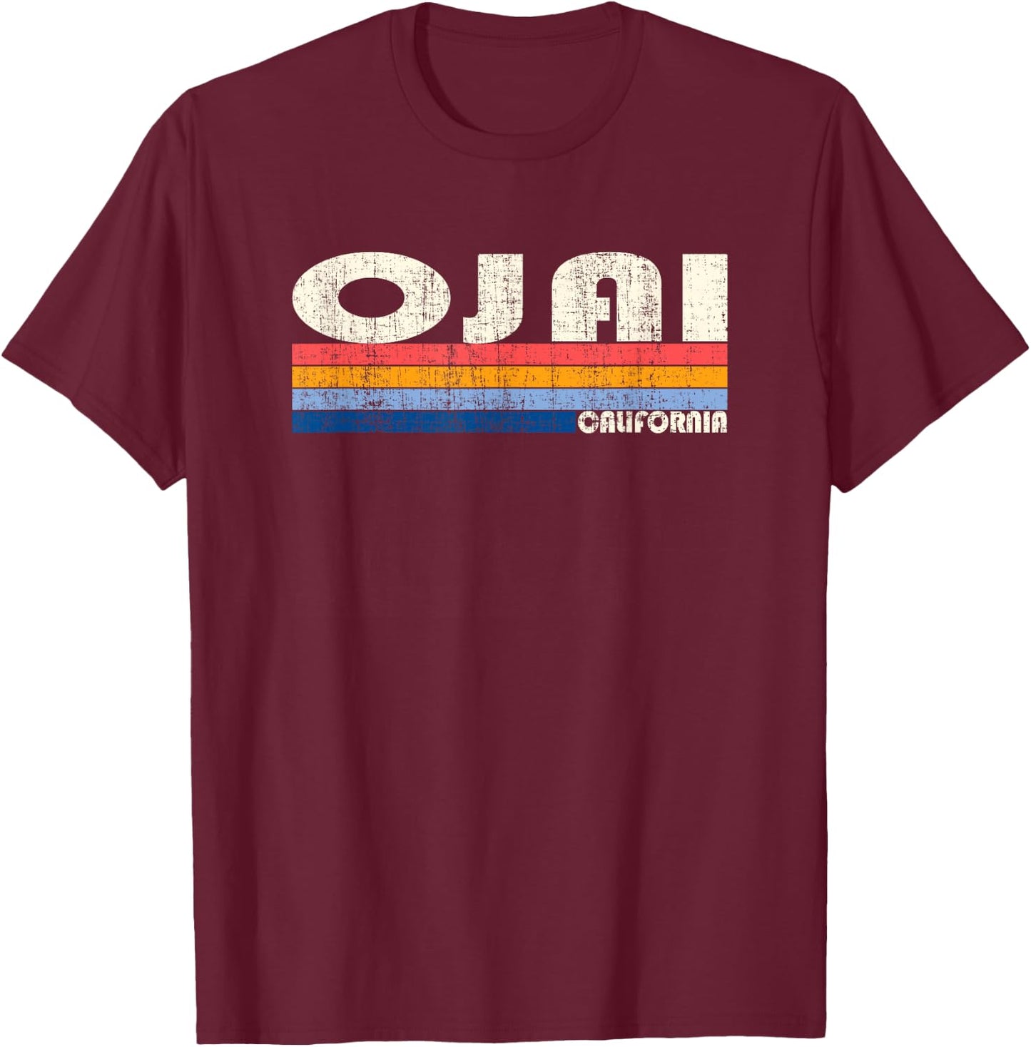 Vintage Retro 70s 80s Style Hometown of Ojai, CA T-Shirt - T-Shirt | Maroon