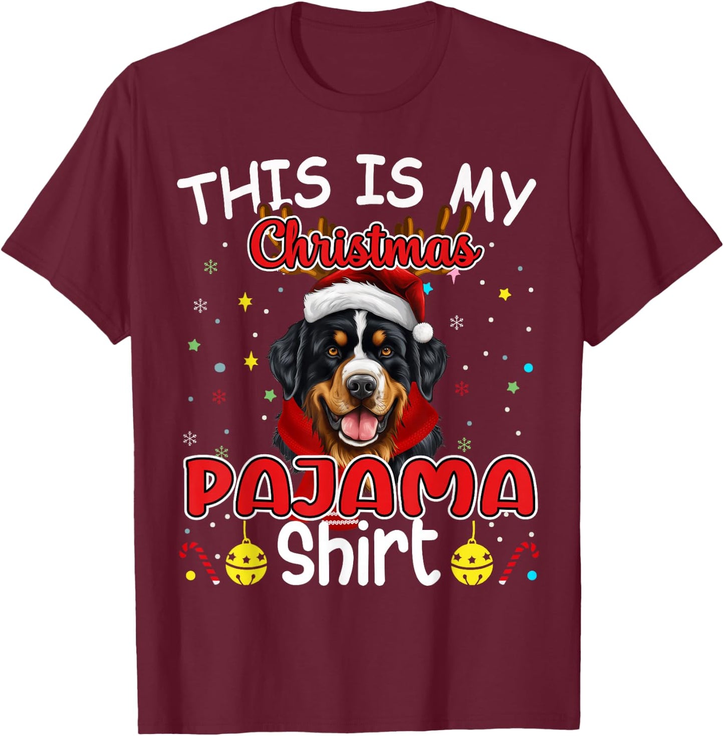 X-mas Santa Pajama Bernese Mountain Dog Christmas T-Shirt - T-Shirt | Maroon