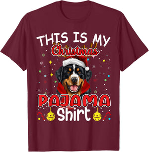 X-mas Santa Pajama Bernese Mountain Dog Christmas T-Shirt - T-Shirt | Maroon