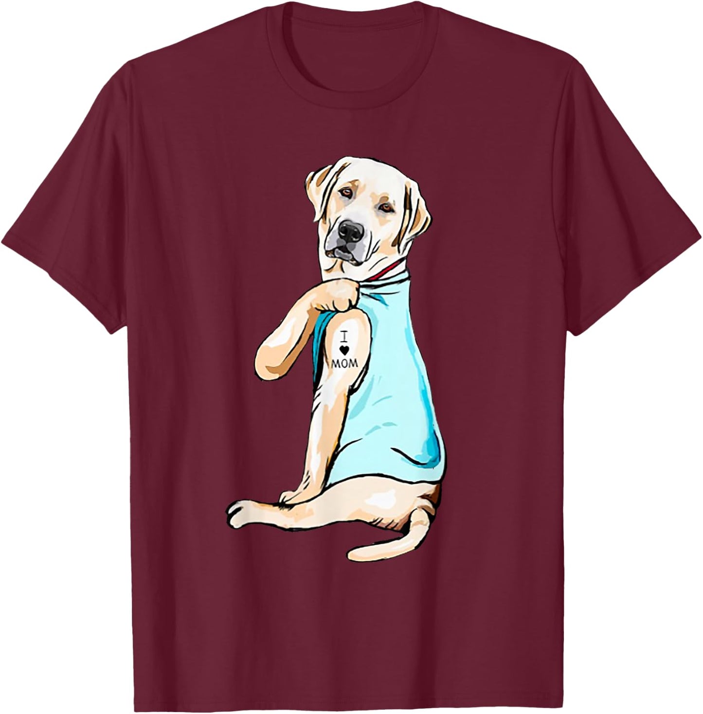 I Love Mom Funny Labrador Tattooed T-Shirt - T-Shirt | Maroon