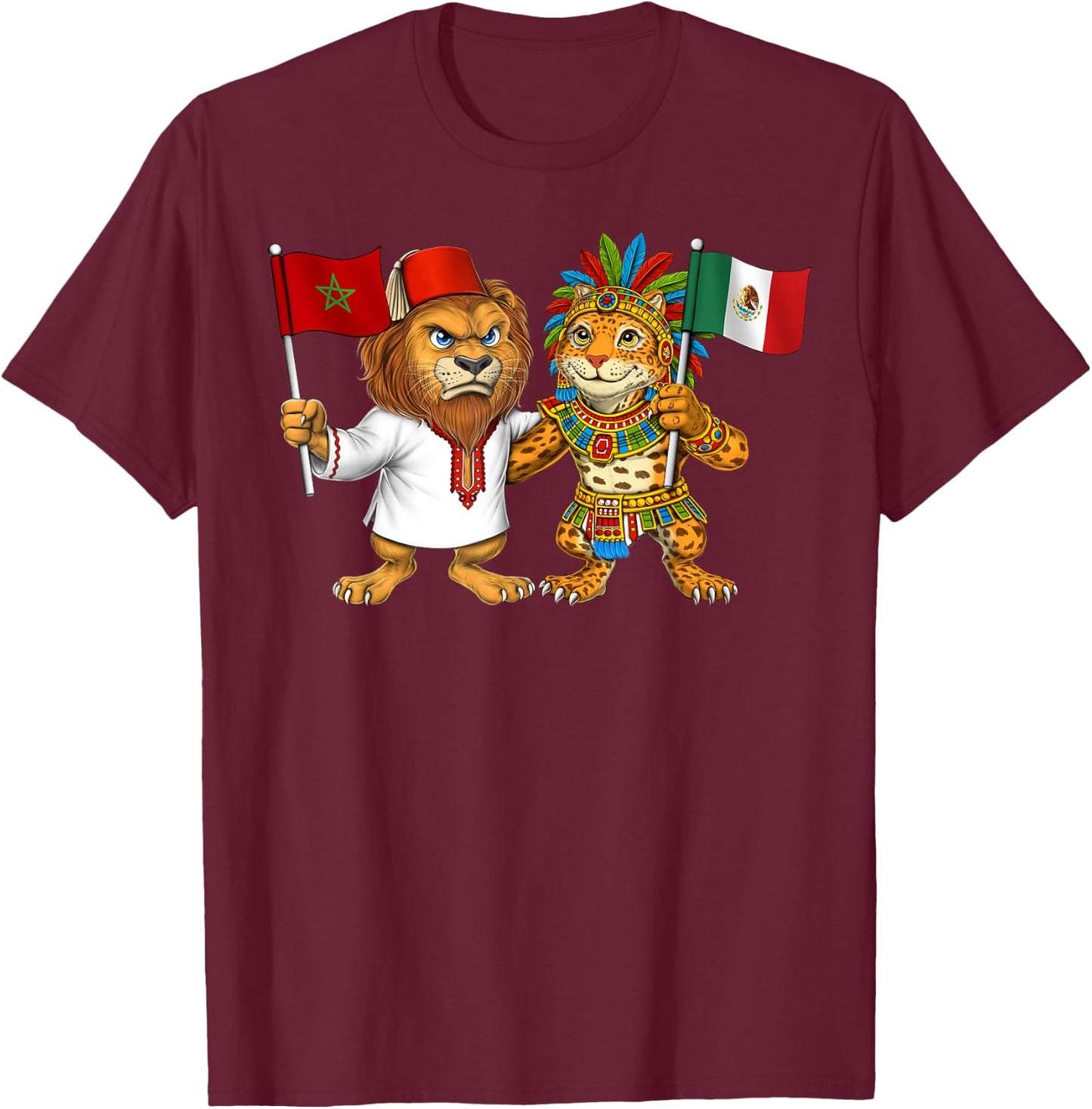 Morocco Mexico Flag Proud Mexican Moroccan Roots T-Shirt - T-Shirt | Maroon