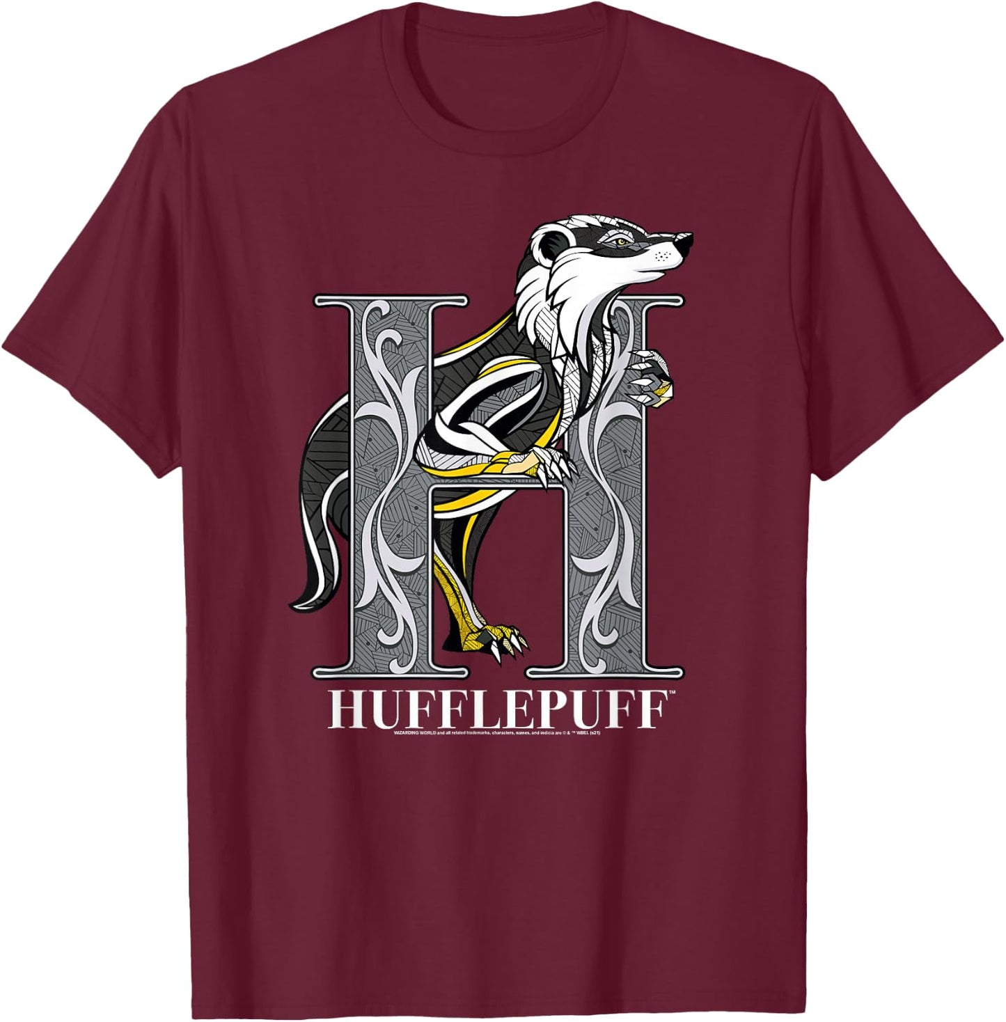 Harry Potter Mosaic Hufflepuff with Badger Small T-Shirt - T-Shirt | Maroon