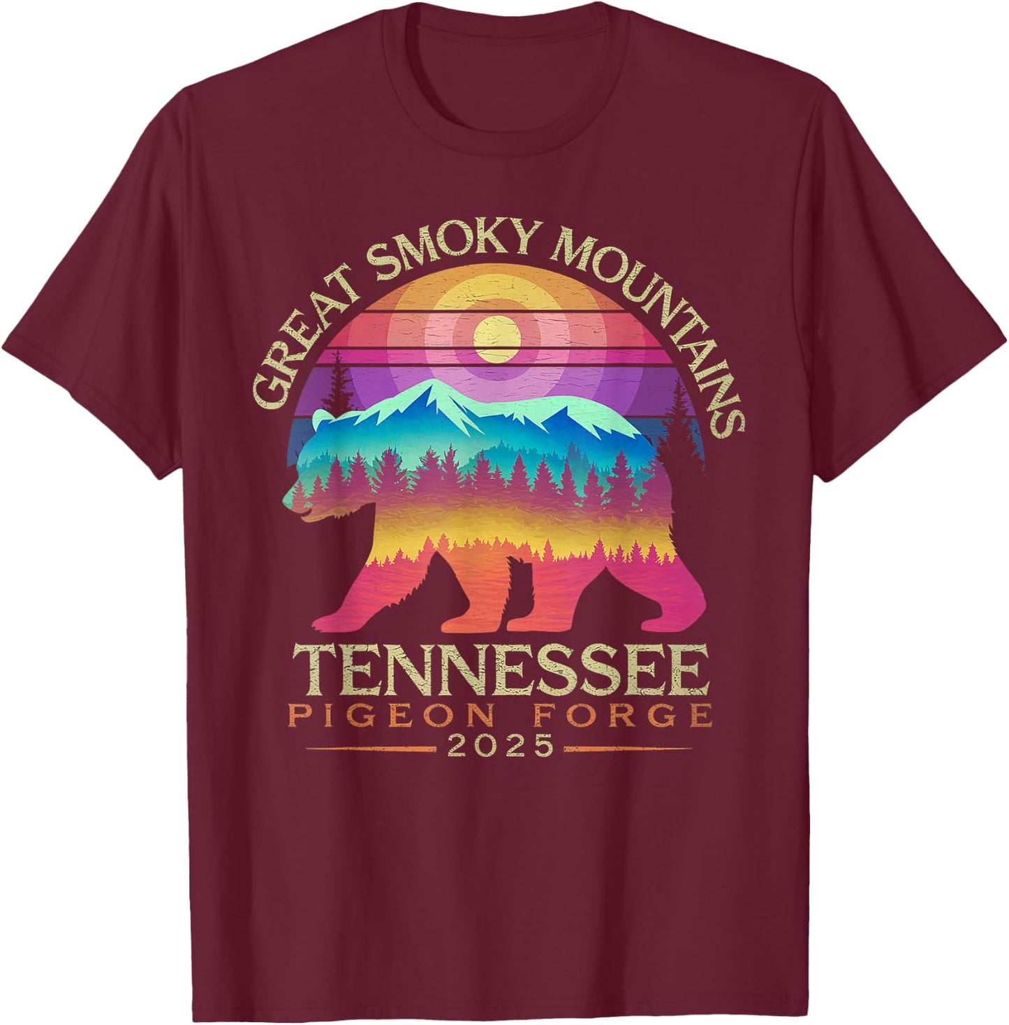 Tennessee Smoky Mountains Family Vacation 2025 Pigeon Forge T-Shirt - T-Shirt | Maroon