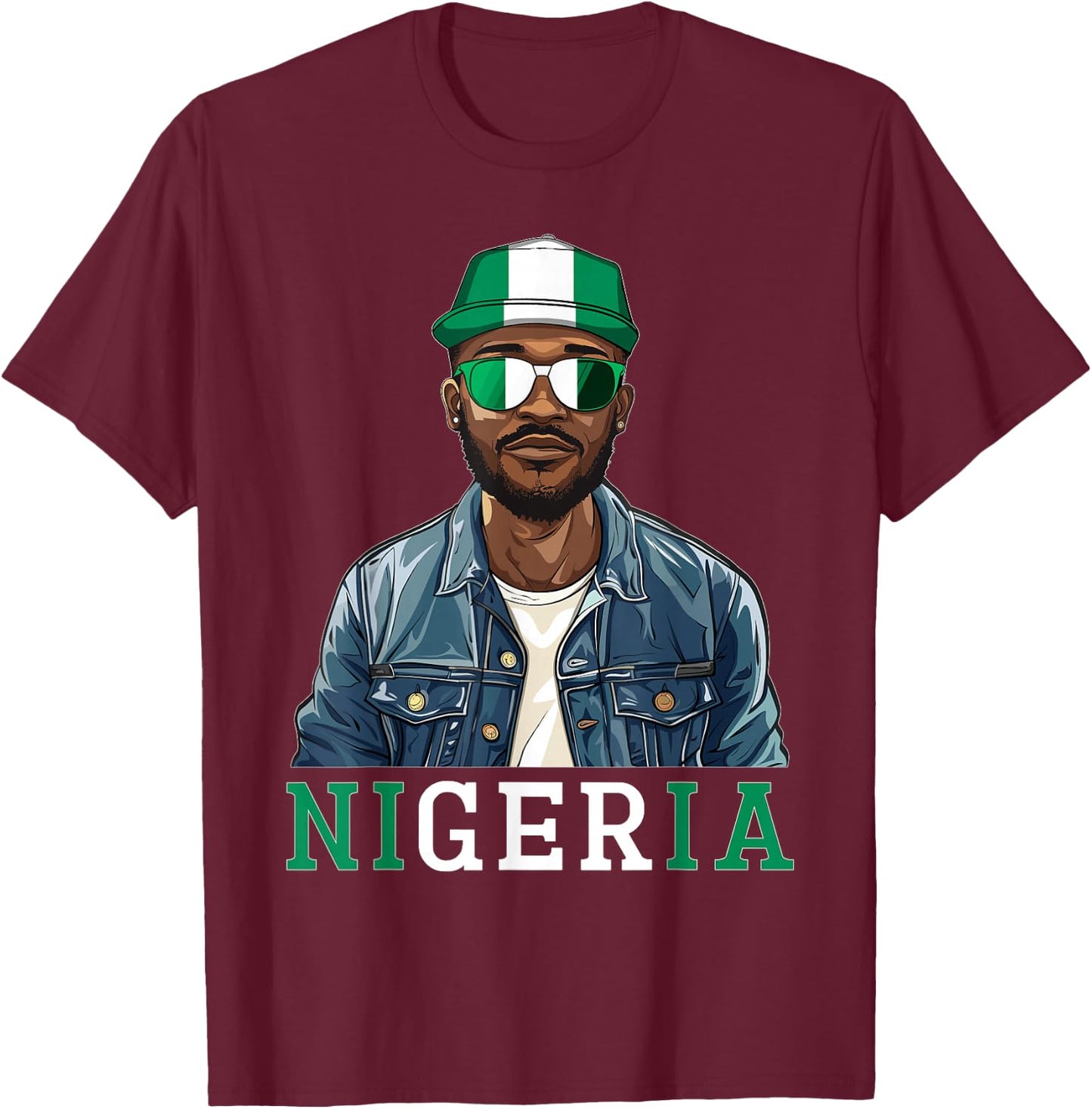 Nigeria Flag Outfit for Man Souvenirs Coountry Nigerian T-Shirt - T-Shirt | Maroon