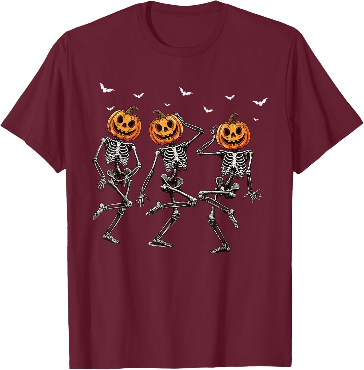 Funny Halloween Pumpkin Dancing Skeleton Costume Women Men T-Shirt - T-Shirt | Maroon