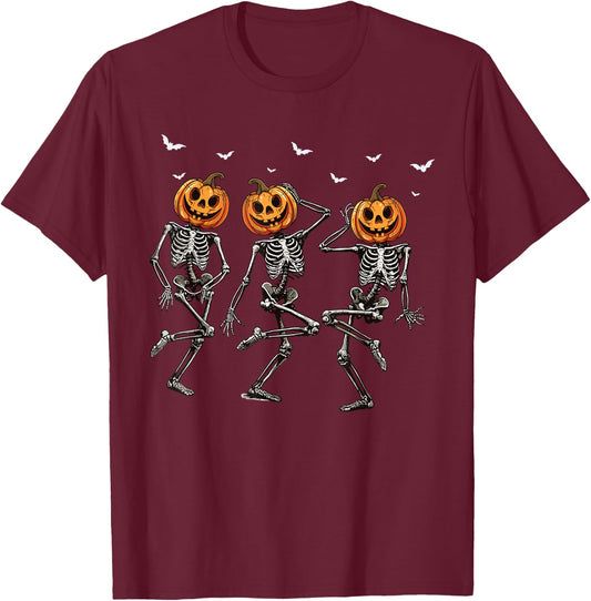 Funny Halloween Pumpkin Dancing Skeleton Costume Women Men T-Shirt - T-Shirt | Maroon