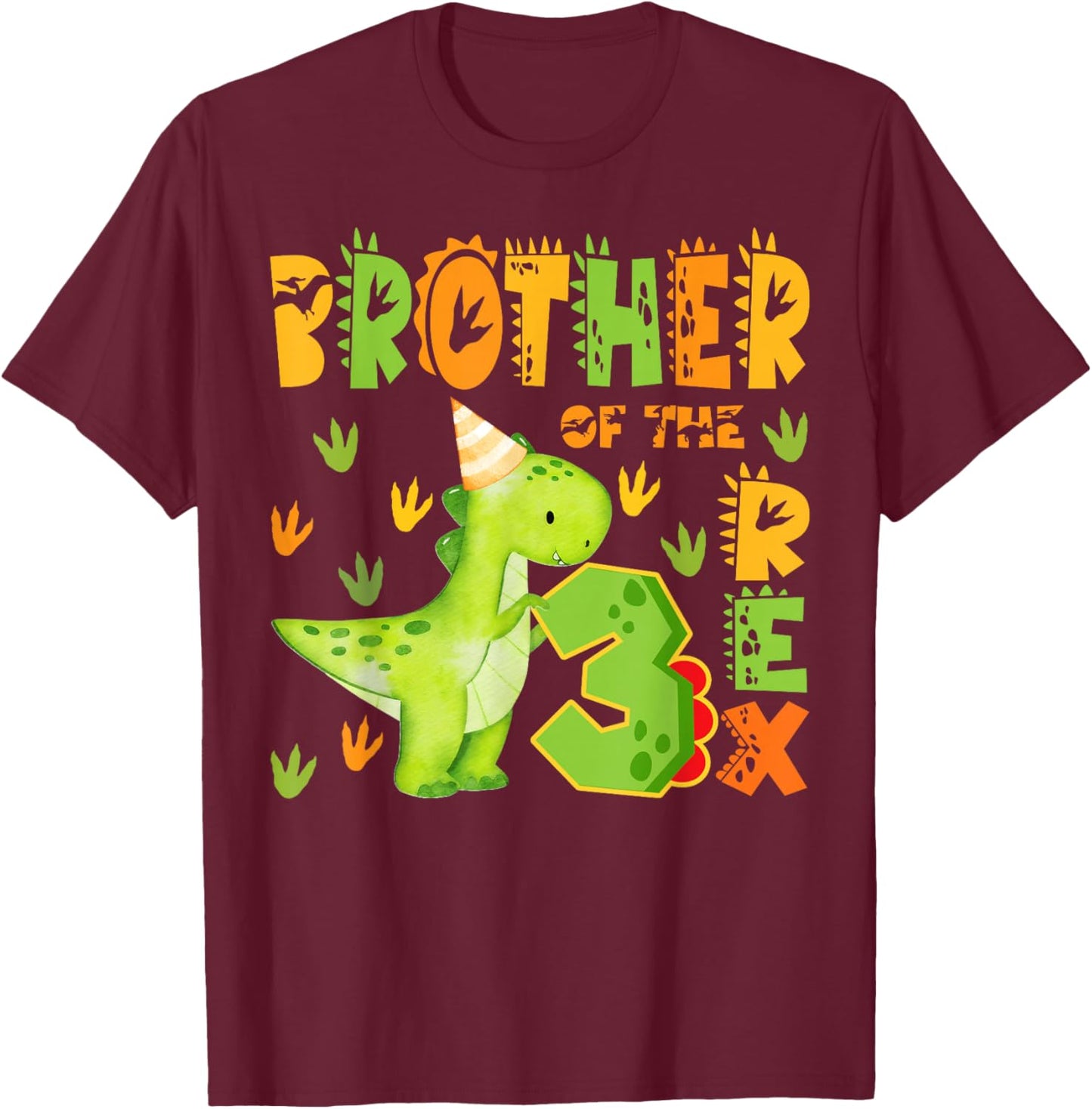 Brother of The Three Rex 3rd Birthday Boy Dinosaur T-Rex T-Shirt - T-Shirt | Maroon