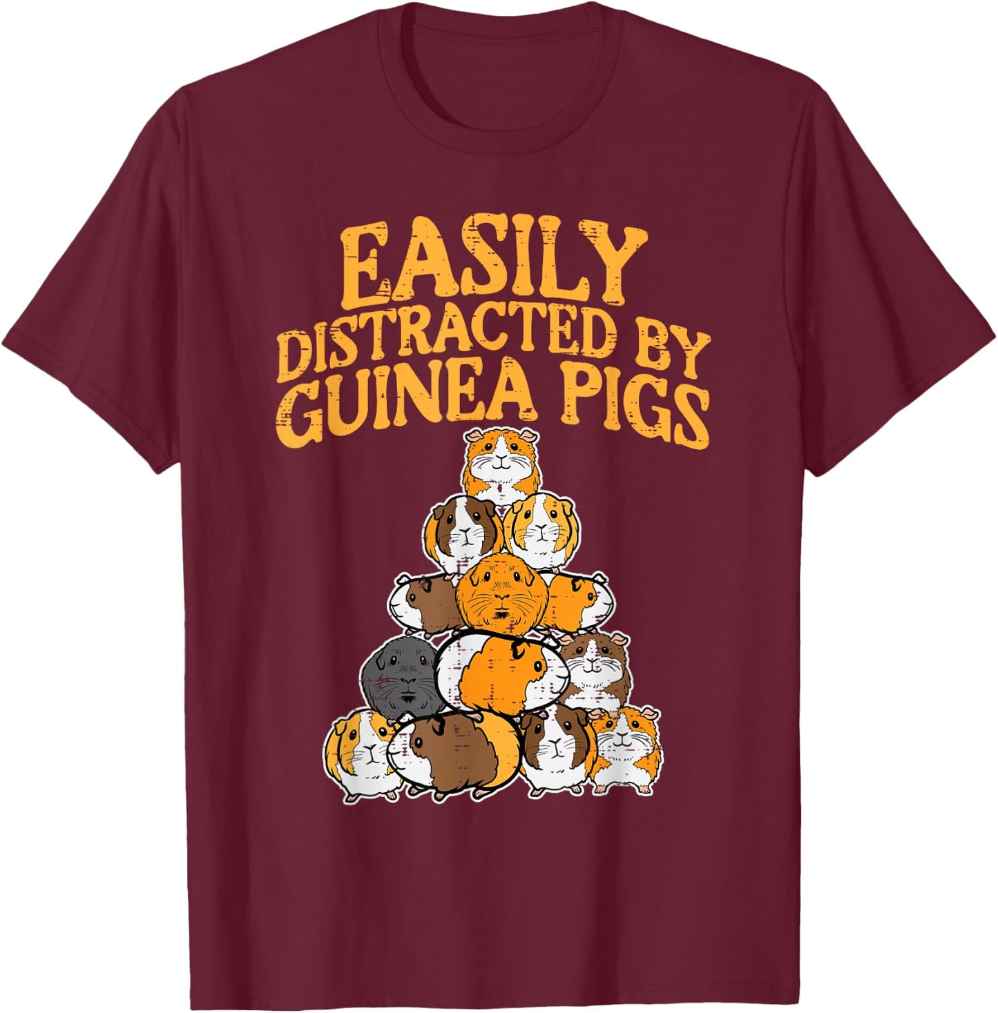 Easily Distracted By Guinea Pigs Funny Cavy Men Women Kids T-Shirt - T-Shirt | Maroon
