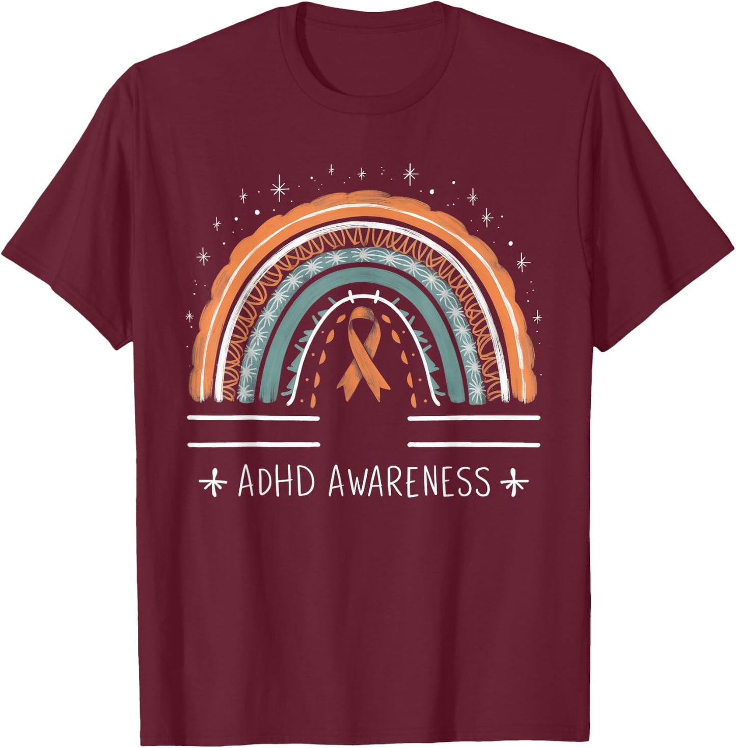 Orange Leopard Rainbow for ADHD Neurodiversity Awareness T-Shirt - T-Shirt | Maroon
