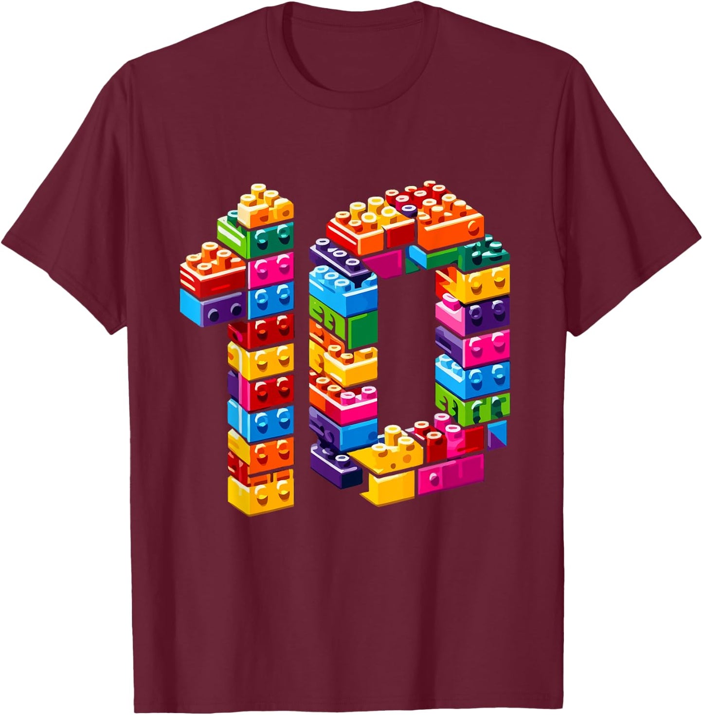 10 Year Old Blocks Building Master Builder 10th Birthday Boy T-Shirt - T-Shirt | Maroon