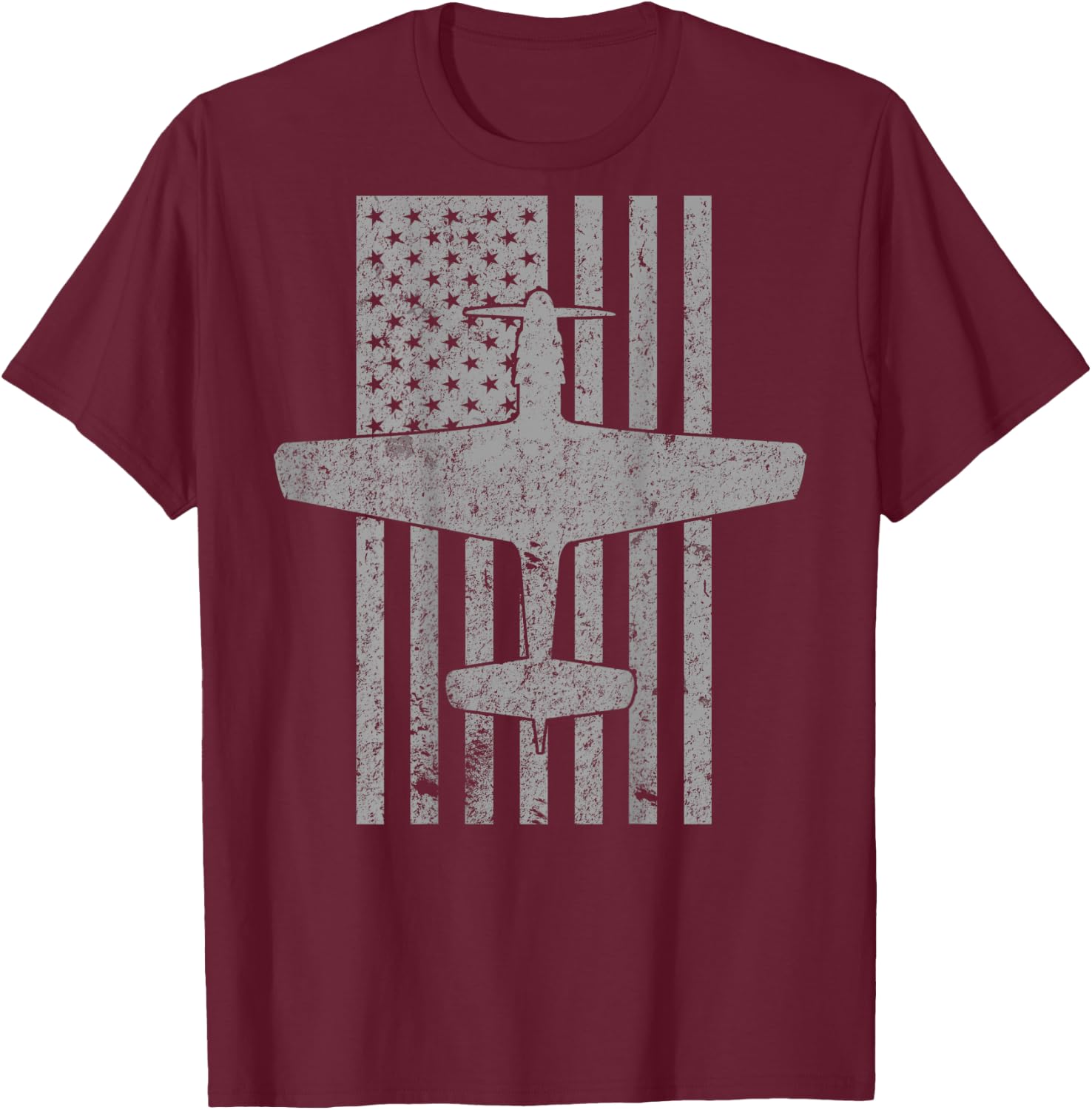 P-51 Mustang WWII Fighter Airplane Vintage Flag | BACK PRINT T-Shirt - T-Shirt | Maroon