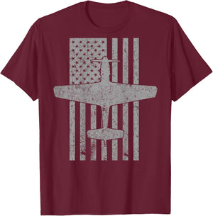 P-51 Mustang WWII Fighter Airplane Vintage Flag | BACK PRINT T-Shirt - T-Shirt | Maroon