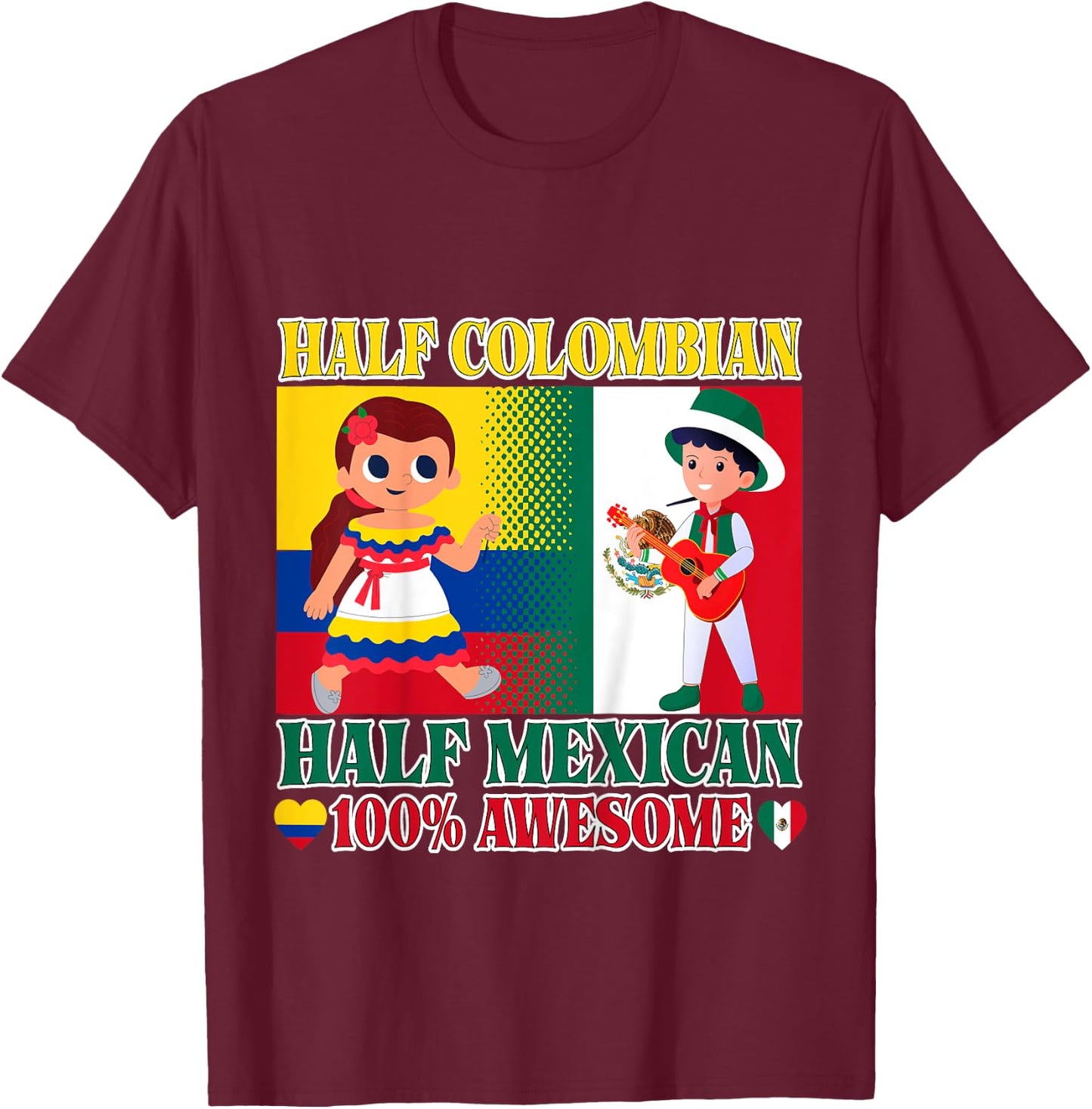 Kids Half Colombian Half Mexican Toddler Mexico Colombia Flag Boy T-Shirt - T-Shirt | Maroon
