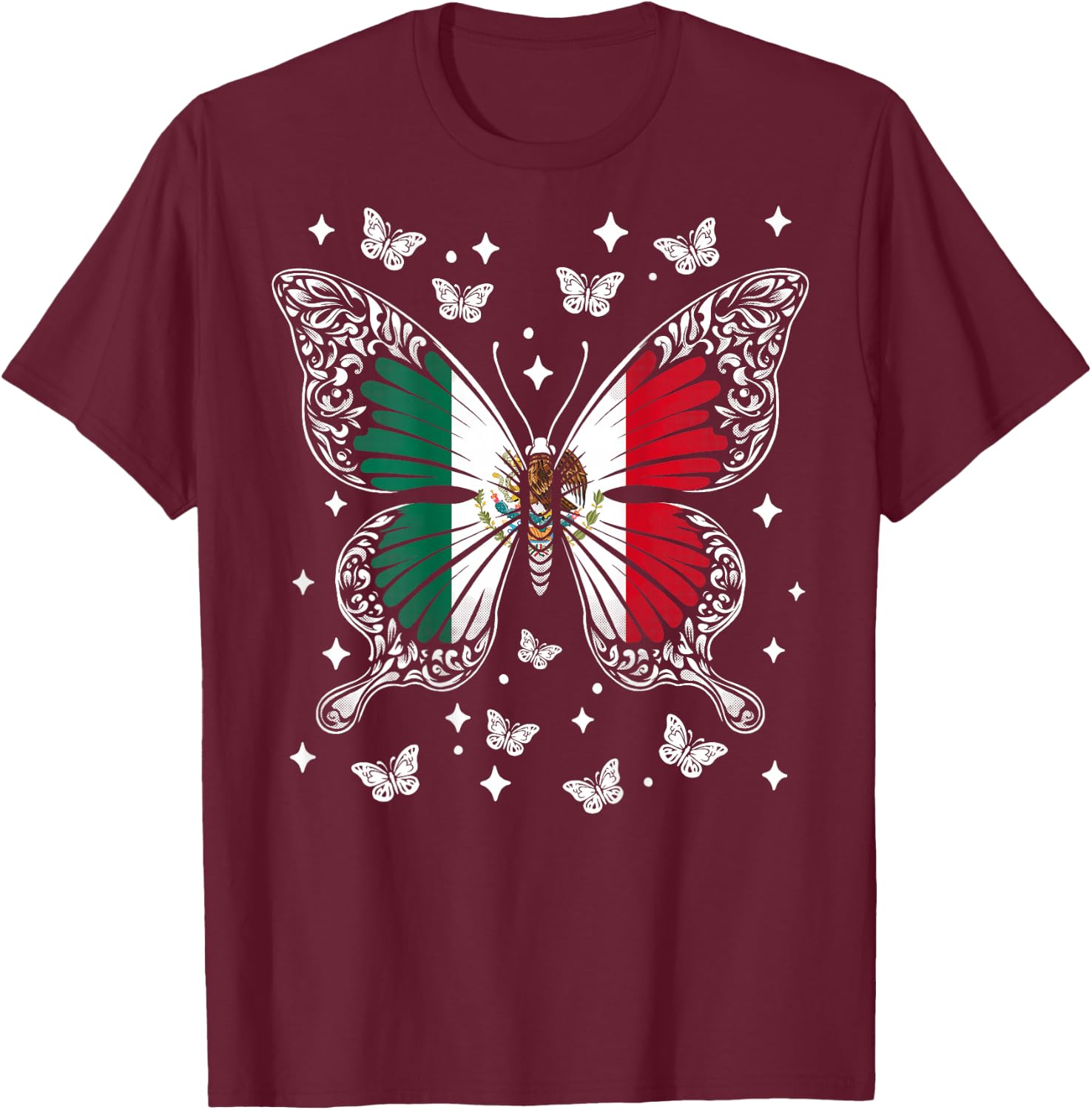 Mexican Butterfly Mexico Back Printed T-Shirt - T-Shirt | Maroon