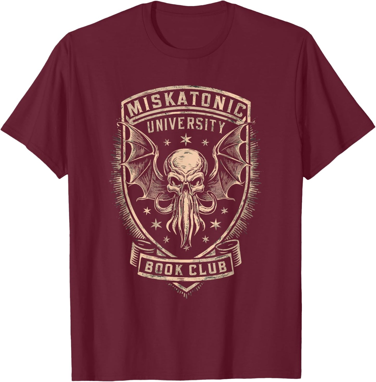 Miskatonic University Book Club, Cthulhu Book T-Shirt - T-Shirt | Maroon