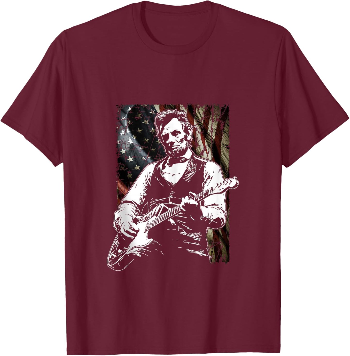 Abraham Lincoln Abe Lincoln Playing Guitar Retro Vintage T-Shirt - T-Shirt | Maroon