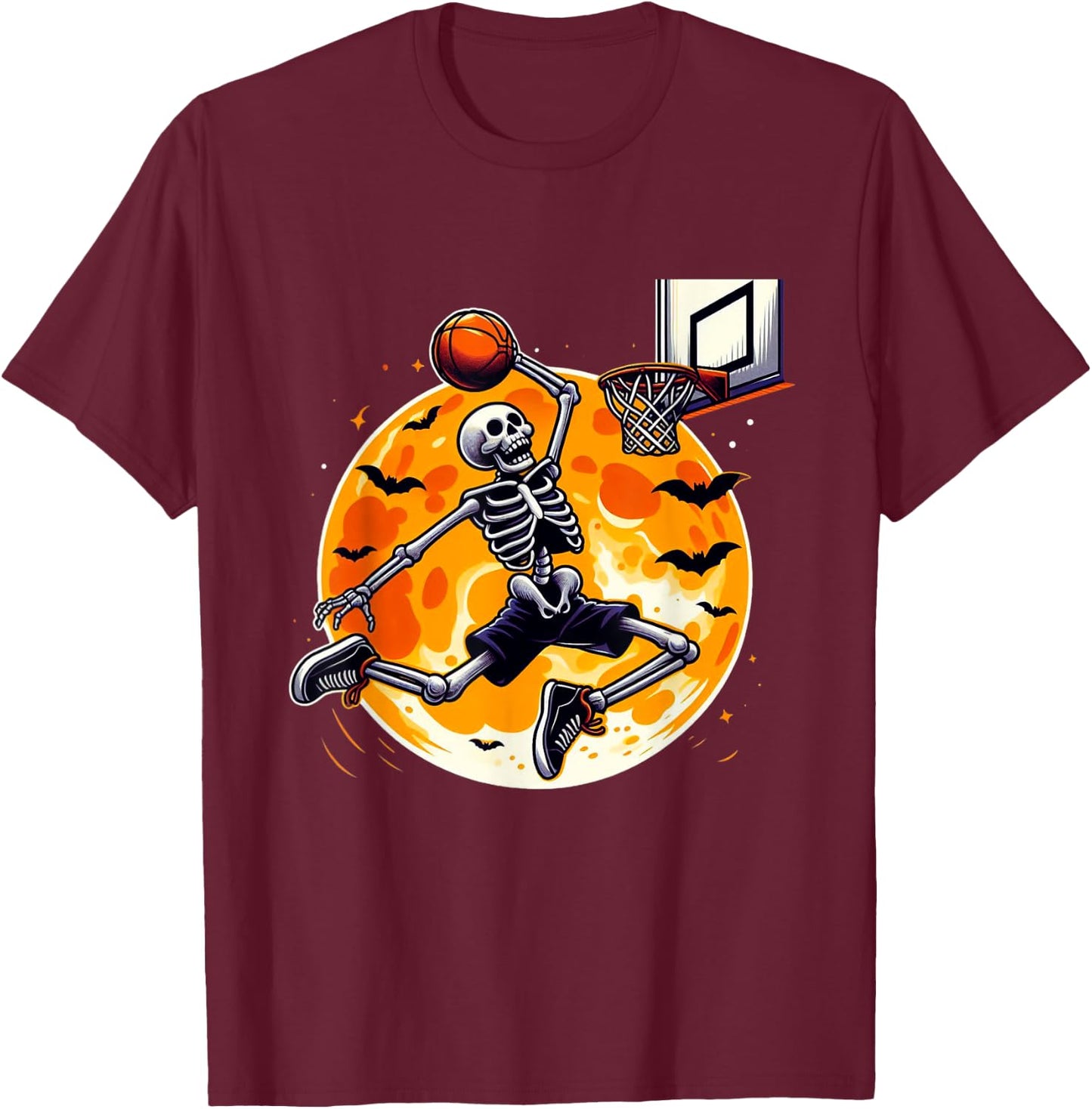 Basketball Skeleton Halloween Men Boys Basketball Halloween T-Shirt - T-Shirt | Maroon