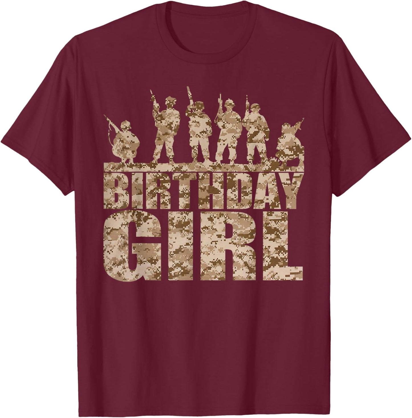 Birthday Girl Army Party Military Party Supplies Camo T-Shirt - T-Shirt | Maroon