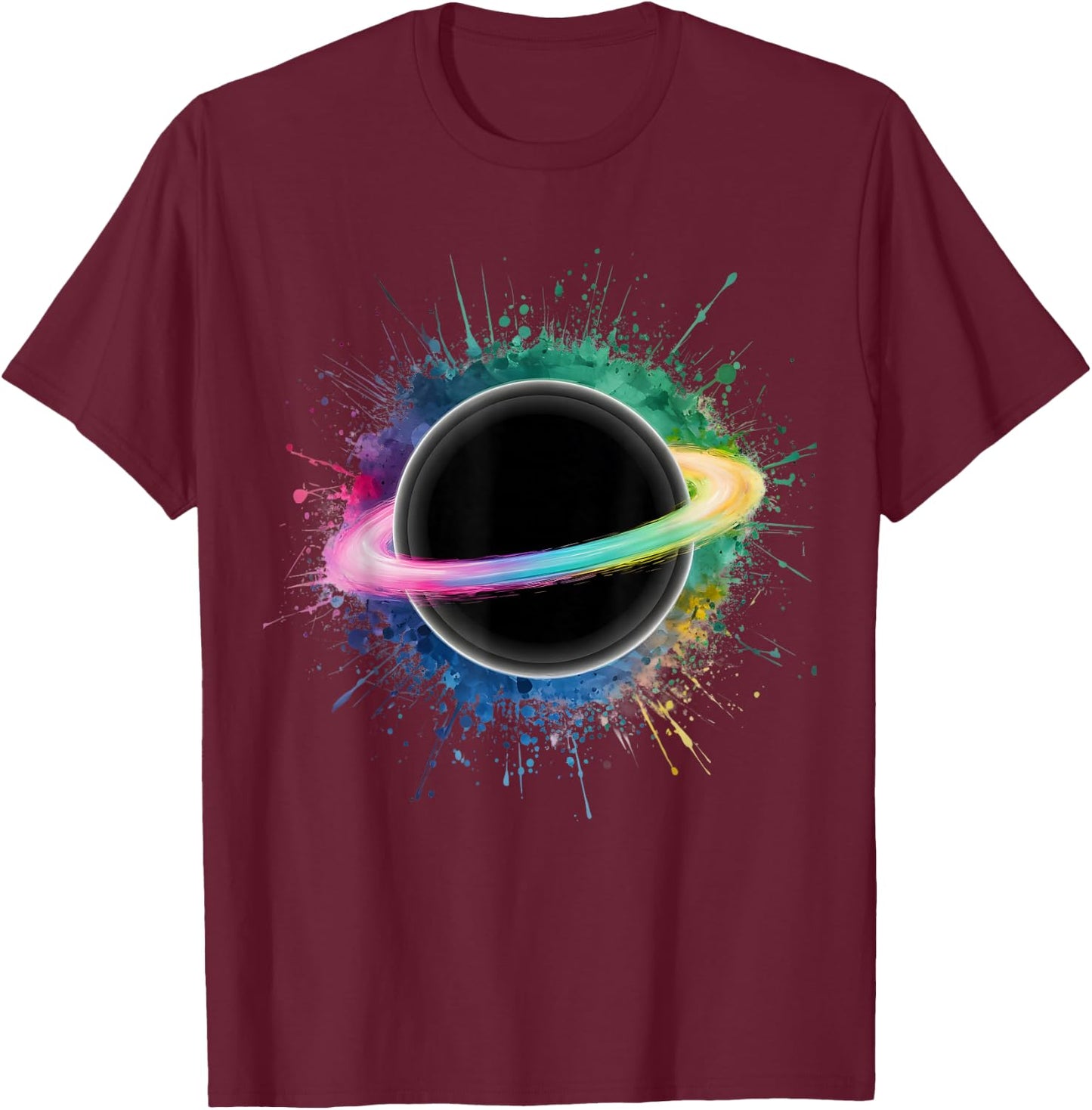 Astrophysics Men Woman Colorful Watercolor Black Hole T-Shirt - T-Shirt | Maroon