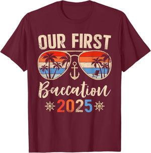 Our First Baecation 2025 Couples Cruise Vacation Matching T-Shirt - T-Shirt | Maroon