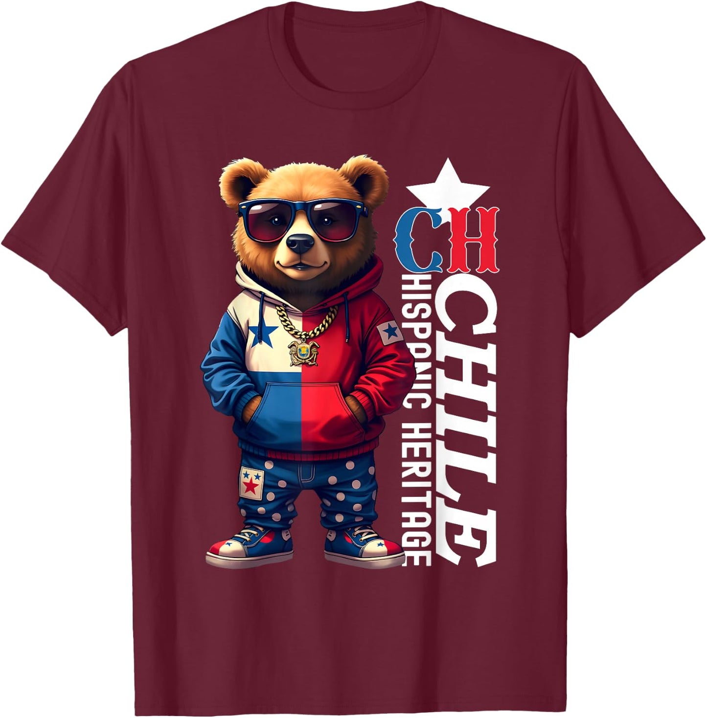 Funny Teddy Bear Chile Flag Hispanic Heritage Chilean Kids T-Shirt - T-Shirt | Maroon